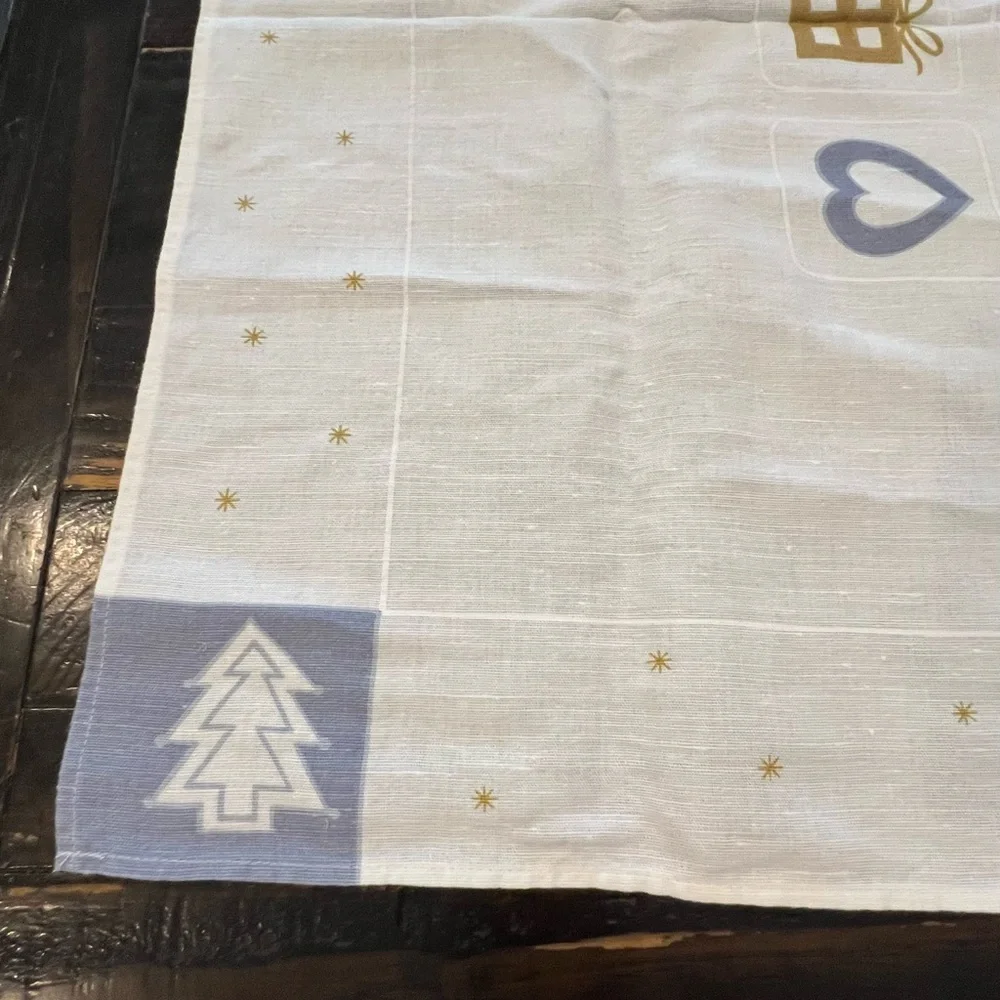 Vintage Halbleinen Square Tablecloth Christmas Holiday 31 X‎ 34” Blue Gold White